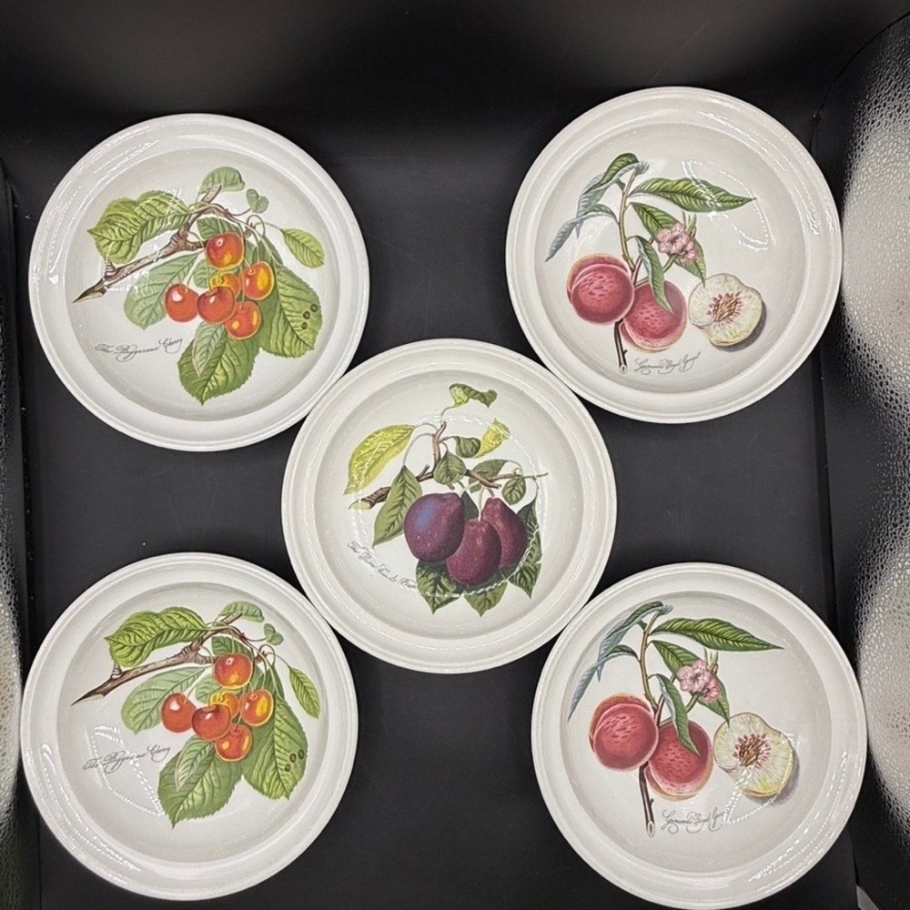 Set Of 5 Portmeirion Pomona  Goddess of Fruits Rimmed Soup Bowls 8 1/2" Cherry